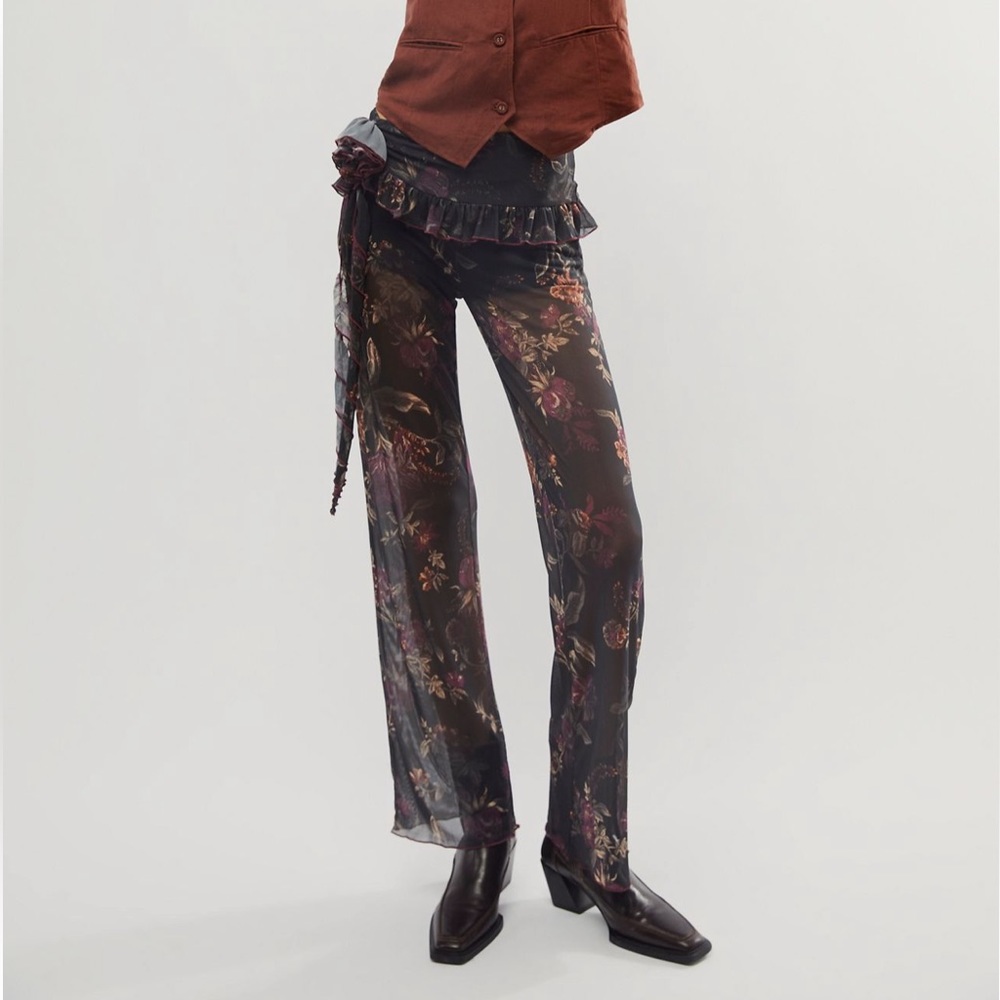 Free People Night Blooms Mesh Pants in Mauve Size Medium NWT